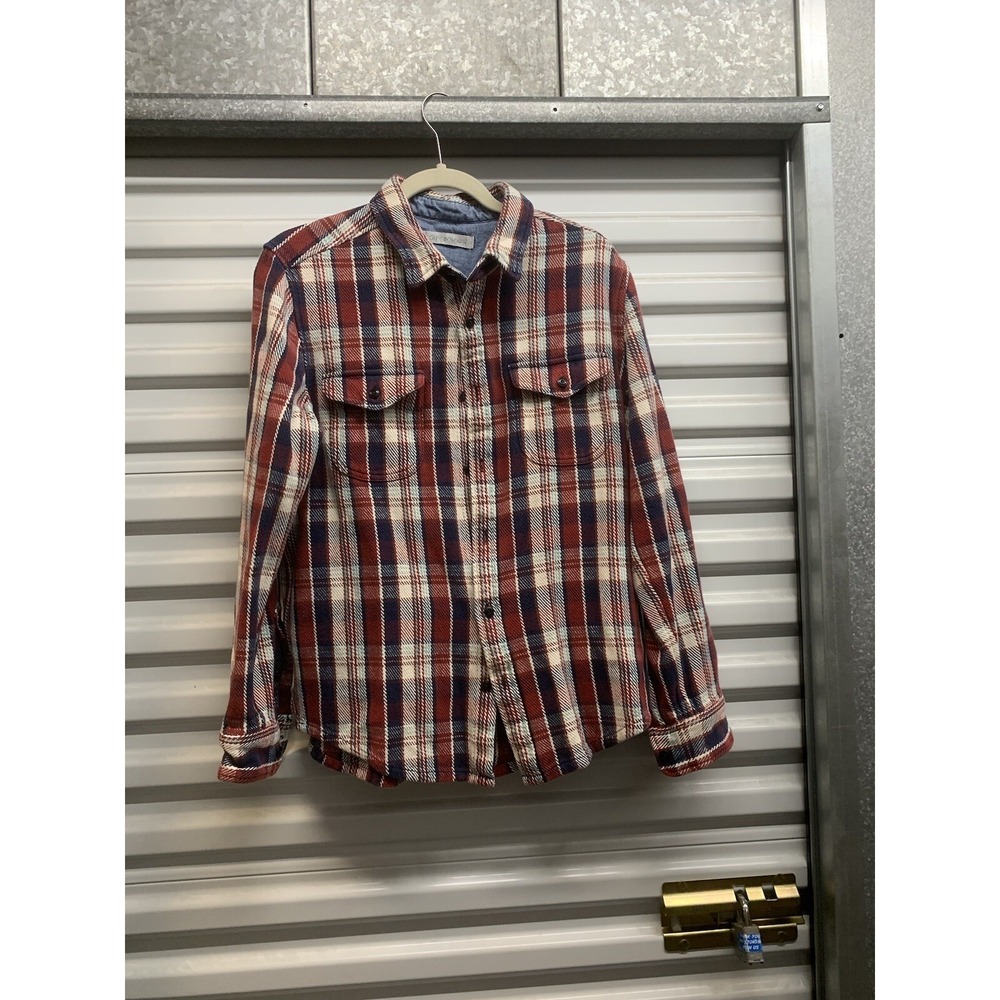 Outerknown Blanket Shirt Mens 100% Organic Cotton Red Blue Check Medium
